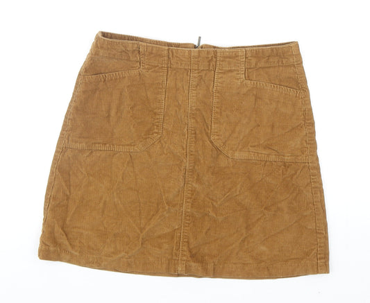 F&F Womens Brown Cotton A-Line Skirt Size 10 Zip