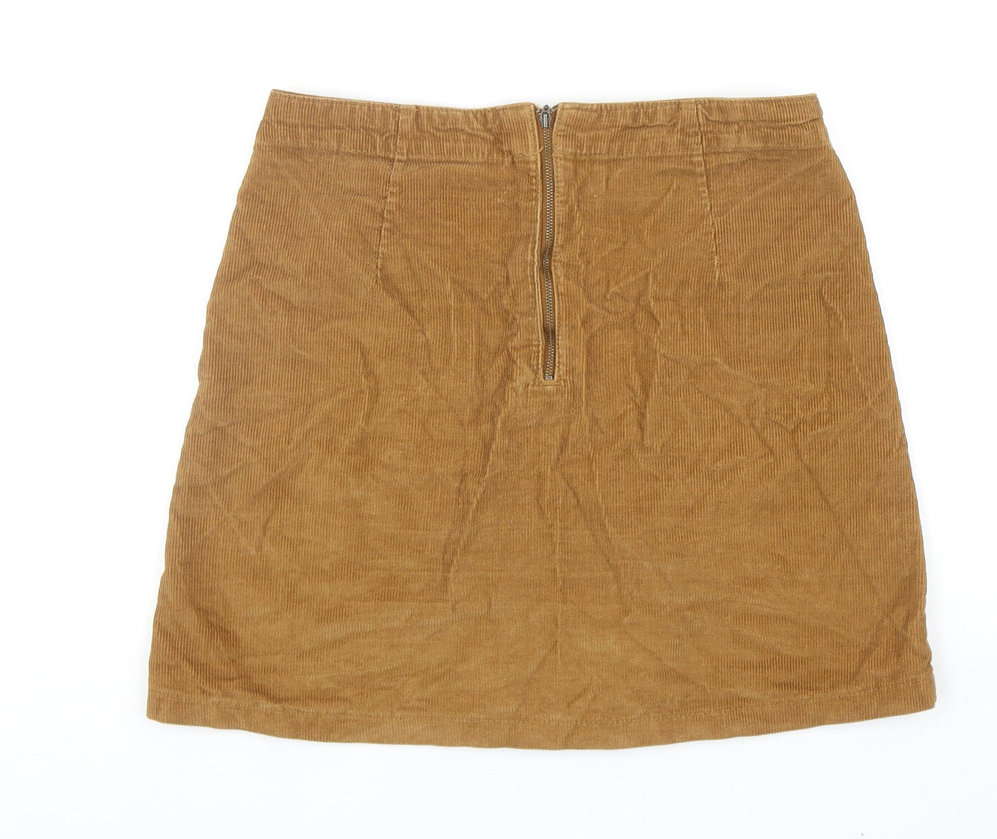 F&F Womens Brown Cotton A-Line Skirt Size 10 Zip