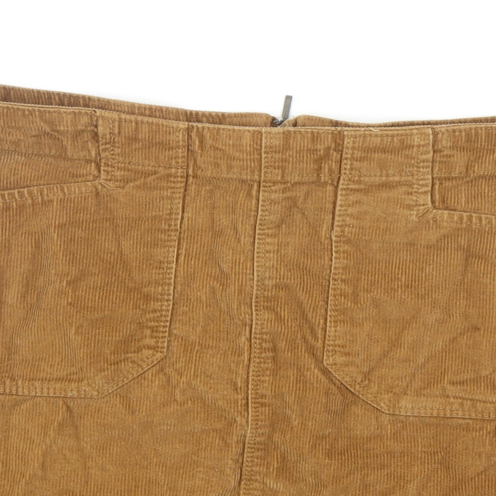 F&F Womens Brown Cotton A-Line Skirt Size 10 Zip