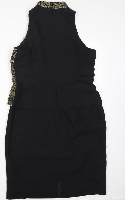 Jessica Howard Womens Black Polyester A-Line Size 12 High Neck Zip