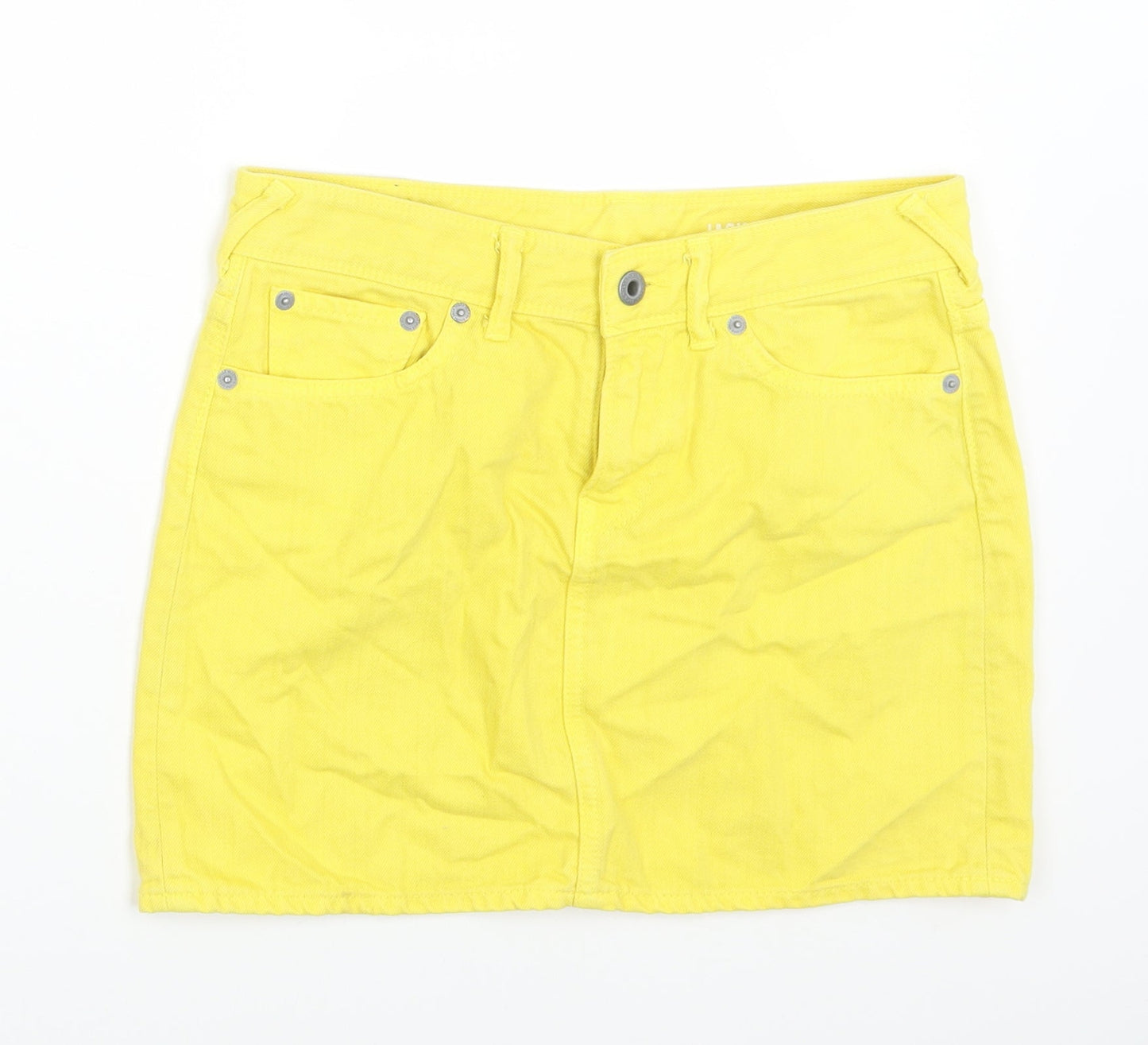 Jack Wills Womens Yellow Cotton Mini Skirt Size 26 in Button