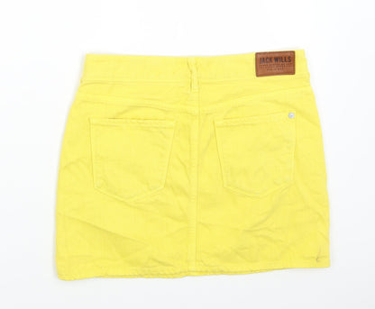 Jack Wills Womens Yellow Cotton Mini Skirt Size 26 in Button