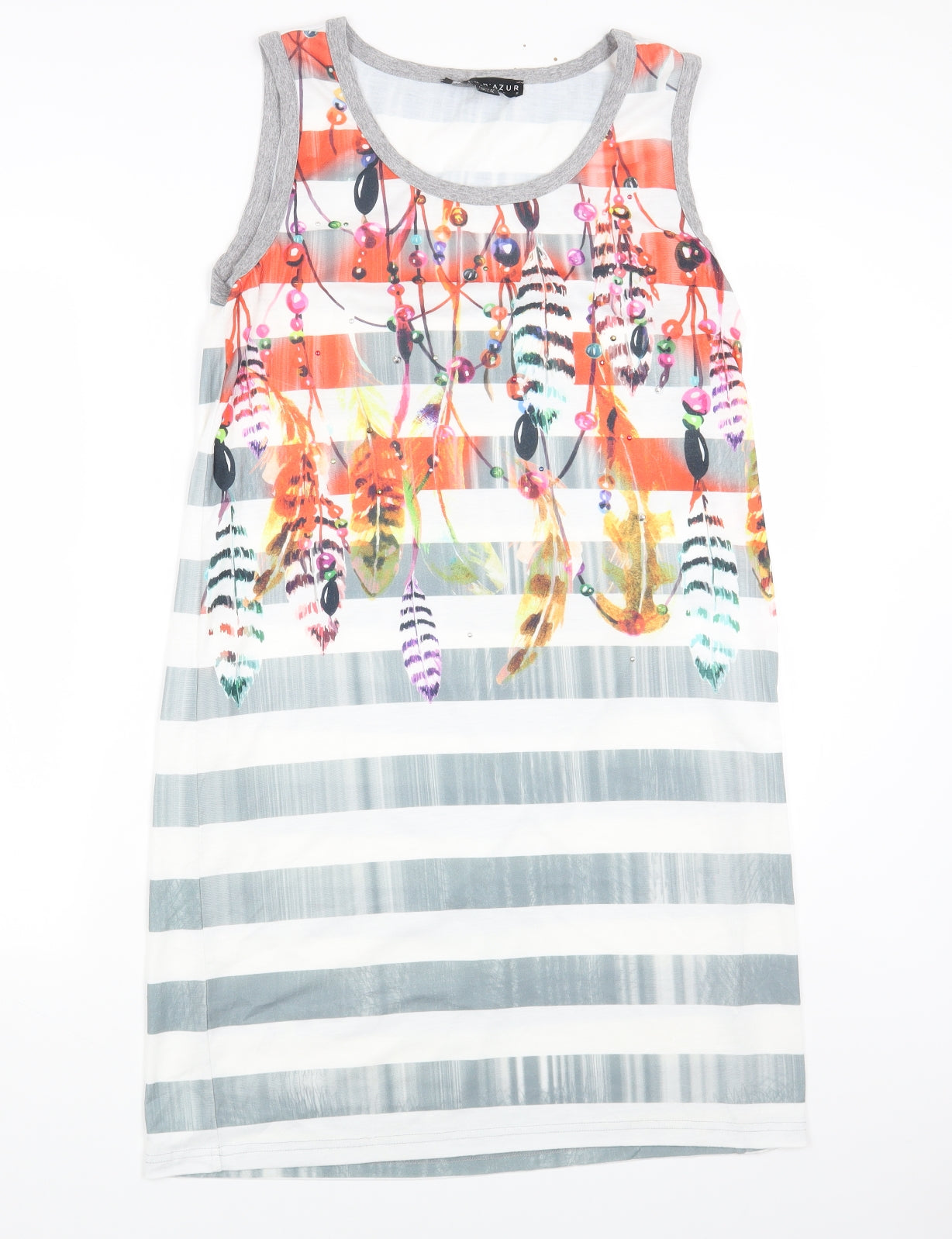 BLEU DAZUR Womens Multicoloured Geometric Cotton A-Line Size 14 Round Neck Pullover - Feather