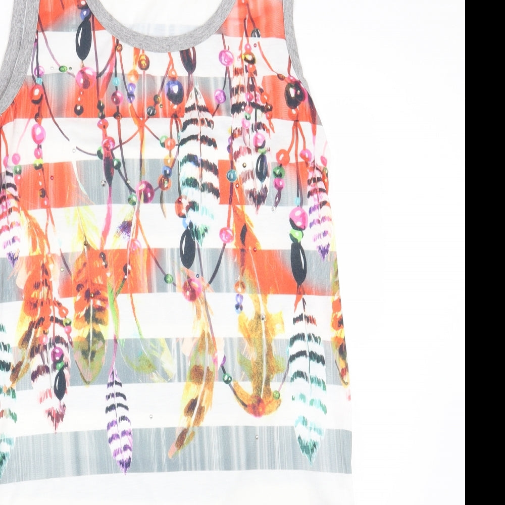 BLEU DAZUR Womens Multicoloured Geometric Cotton A-Line Size 14 Round Neck Pullover - Feather