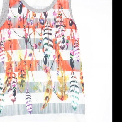 BLEU DAZUR Womens Multicoloured Geometric Cotton A-Line Size 14 Round Neck Pullover - Feather