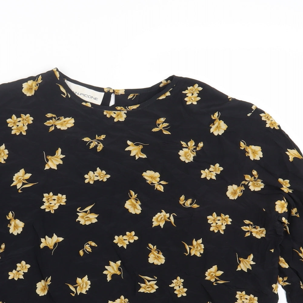 Evan Picone Womens Black Floral Silk Basic T-Shirt Size 6 Round Neck