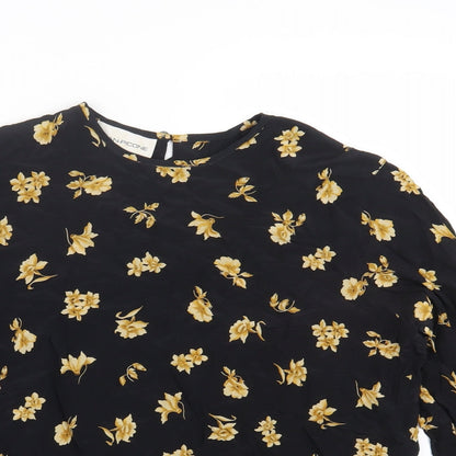 Evan Picone Womens Black Floral Silk Basic T-Shirt Size 6 Round Neck