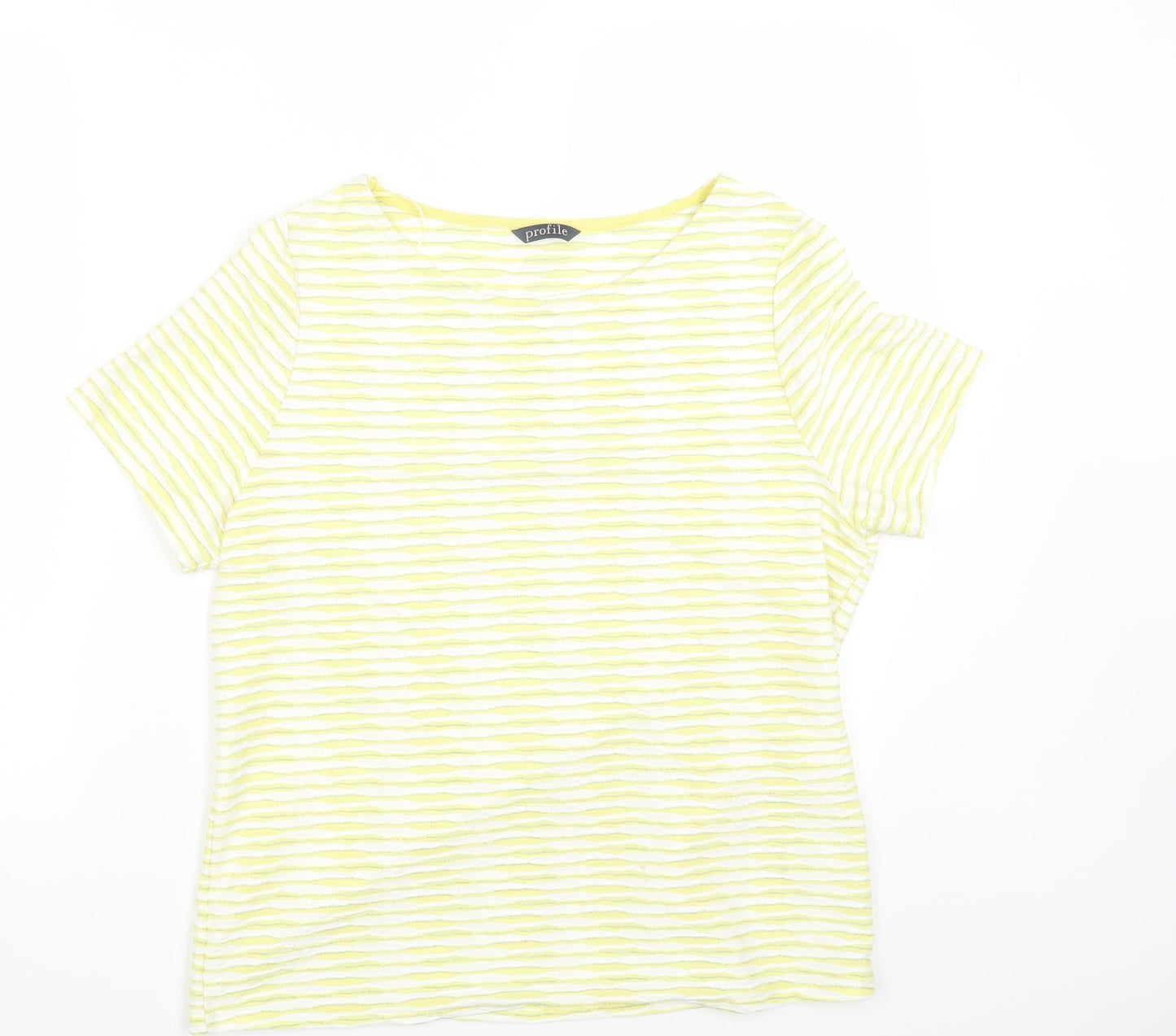 Womens UK Size 14 Profile Yellow Basic T-Shirt