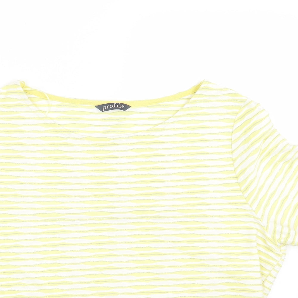 Womens UK Size 14 Profile Yellow Basic T-Shirt