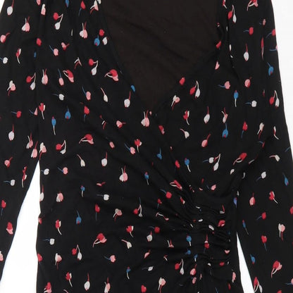 Marks and Spencer Womens Black Geometric Viscose A-Line Size 8 Scoop Neck Pullover