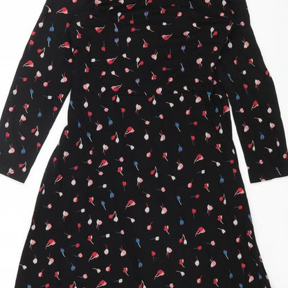 Marks and Spencer Womens Black Geometric Viscose A-Line Size 8 Scoop Neck Pullover