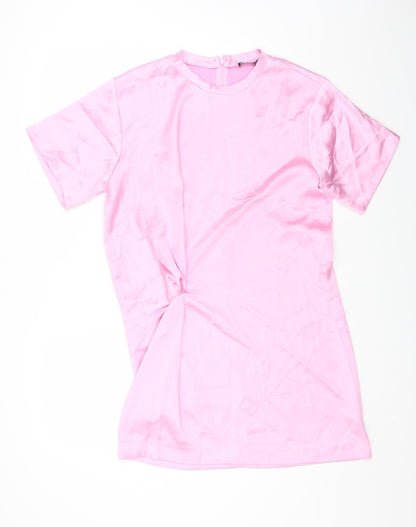 Zara Womens Pink Polyester A-Line Size L Round Neck Zip