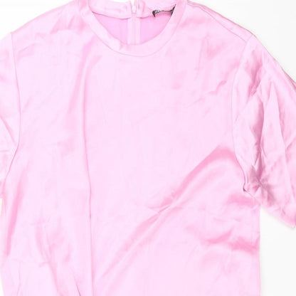 Zara Womens Pink Polyester A-Line Size L Round Neck Zip