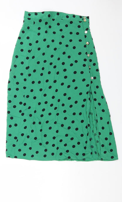 Miss Selfridge Womens Green Polka Dot Viscose A-Line Skirt Size 6 Button