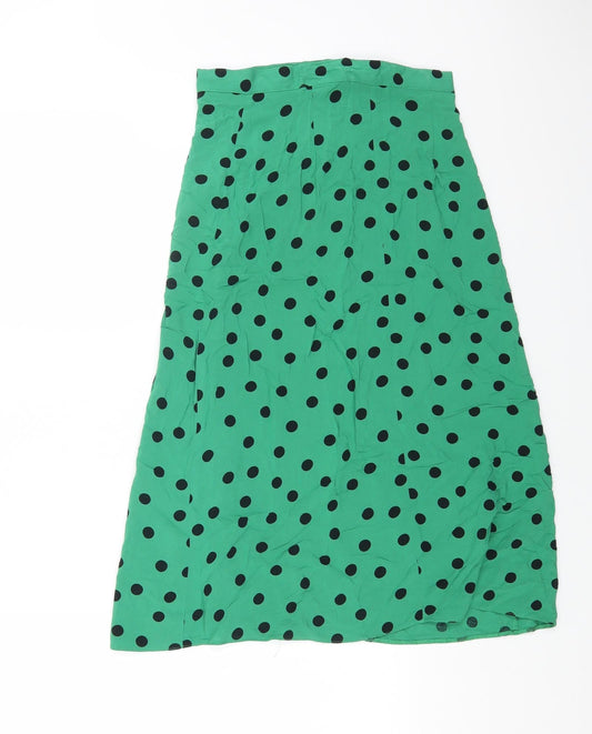 Miss Selfridge Womens Green Polka Dot Viscose A-Line Skirt Size 6 Button