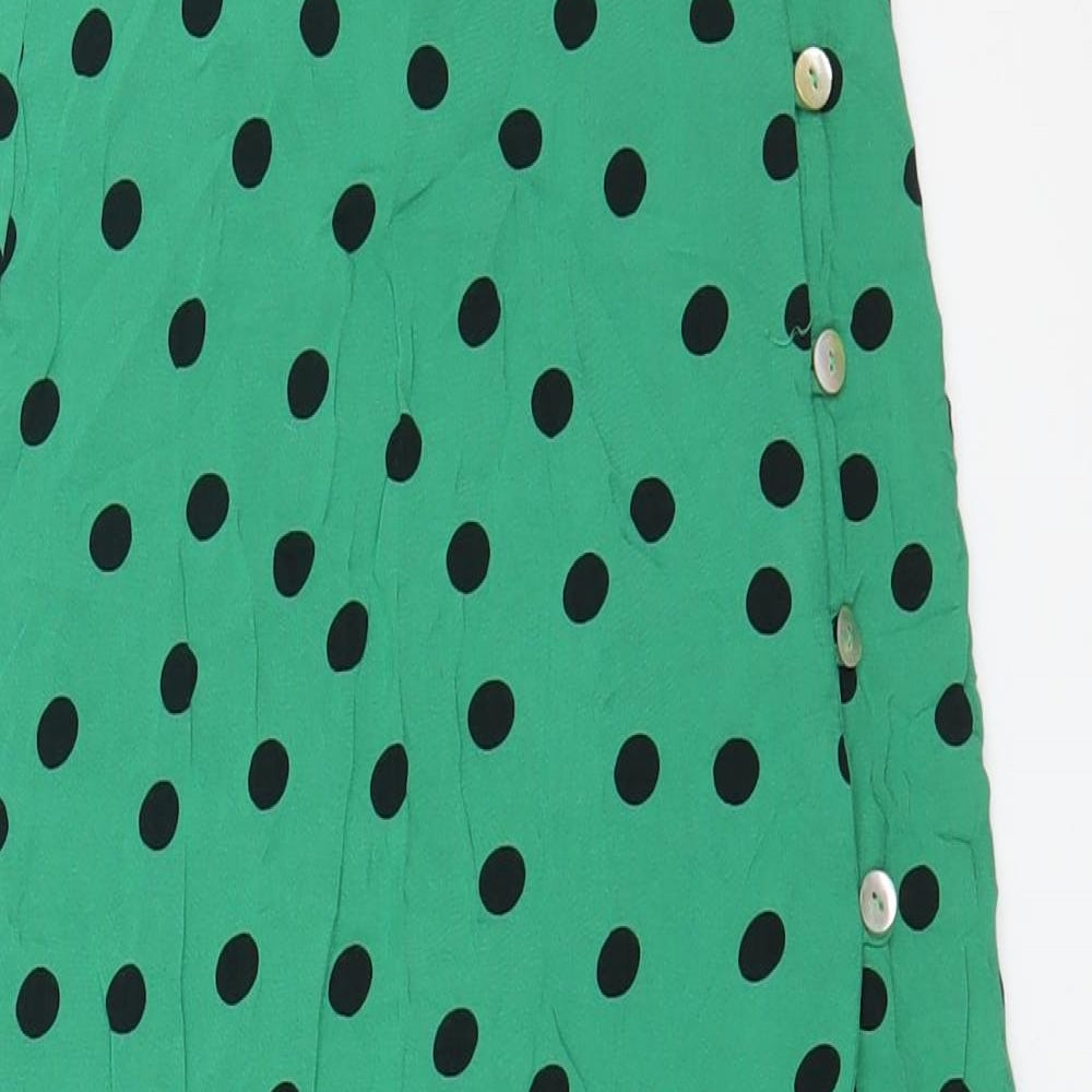 Miss Selfridge Womens Green Polka Dot Viscose A-Line Skirt Size 6 Button