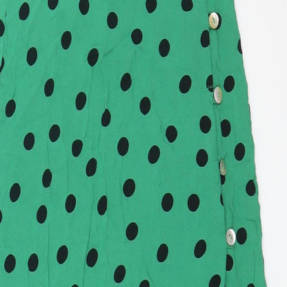 Miss Selfridge Womens Green Polka Dot Viscose A-Line Skirt Size 6 Button