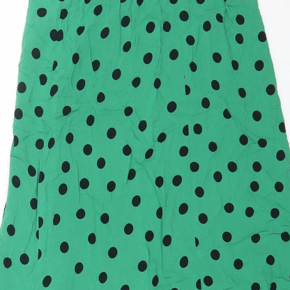 Miss Selfridge Womens Green Polka Dot Viscose A-Line Skirt Size 6 Button