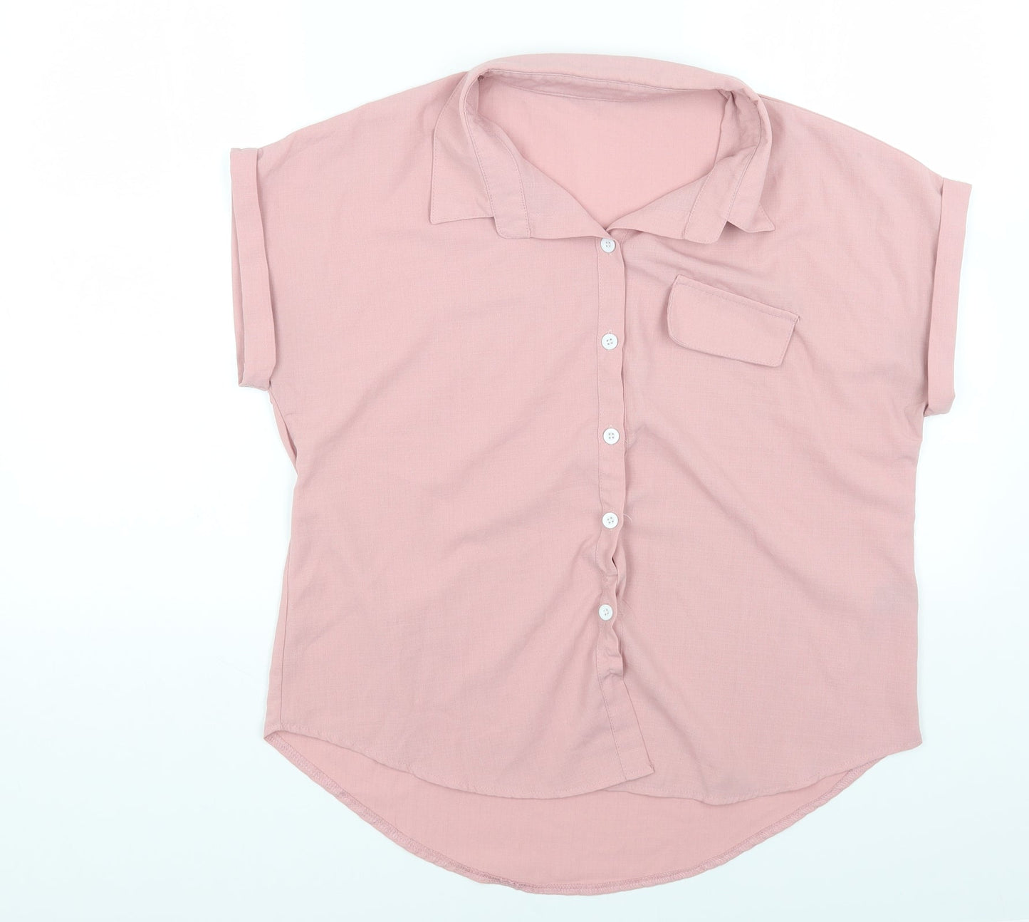SheIn Womens Pink Polyester Basic Button-Up Size L Collared