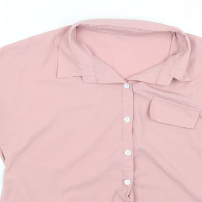 SheIn Womens Pink Polyester Basic Button-Up Size L Collared