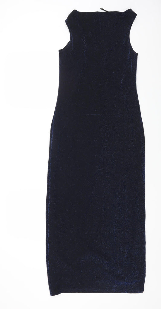 New Look Womens Blue Nylon Maxi Size 10 Cowl Neck Pullover