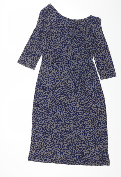 Preworn Womens Blue Geometric Viscose A-Line Size M V-Neck Pullover