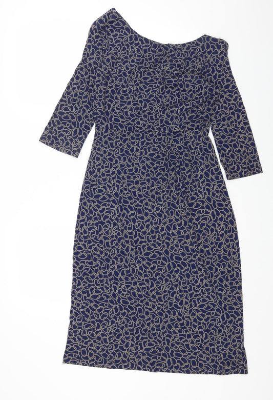 Preworn Womens Blue Geometric Viscose A-Line Size M V-Neck Pullover