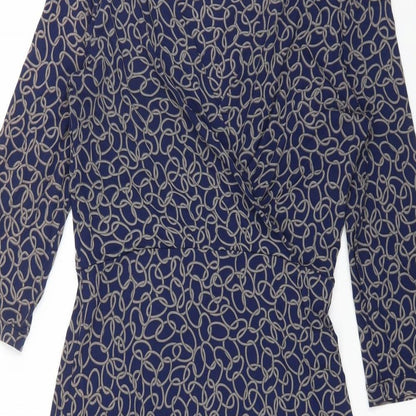 Preworn Womens Blue Geometric Viscose A-Line Size M V-Neck Pullover
