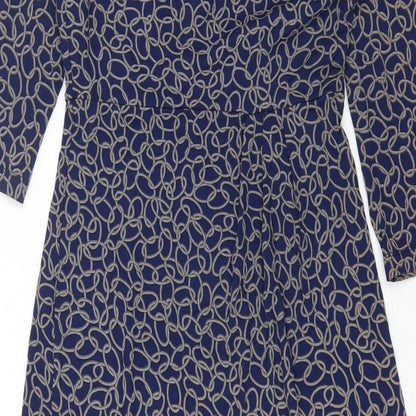 Preworn Womens Blue Geometric Viscose A-Line Size M V-Neck Pullover