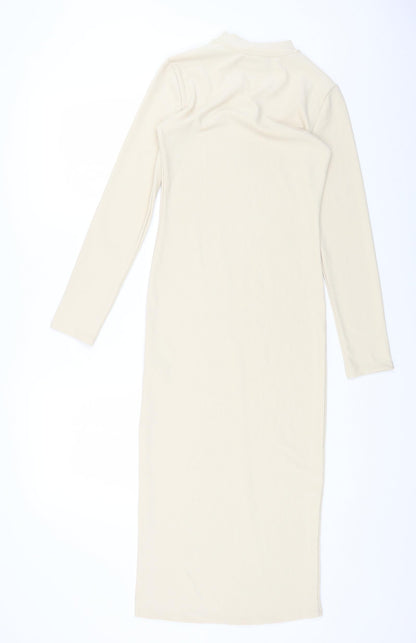 Stradivarius Womens Beige Polyester Maxi Size S Round Neck Pullover