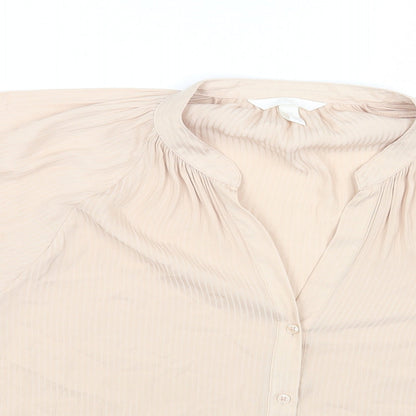 H&M Womens Beige Polyester Basic Button-Up Size 14 V-Neck
