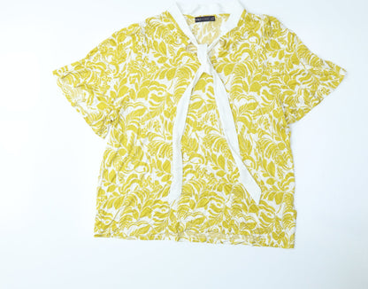 Marks and Spencer Womens Yellow Floral Polyester Basic Blouse Size 20 V-Neck