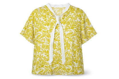 Marks and Spencer Womens Yellow Floral Polyester Basic Blouse Size 20 V-Neck