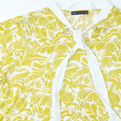 Marks and Spencer Womens Yellow Floral Polyester Basic Blouse Size 20 V-Neck