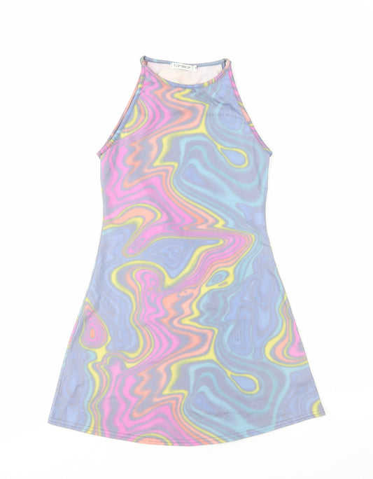 Topshop Womens Multicoloured Geometric Nylon A-Line Size 8 Round Neck Pullover