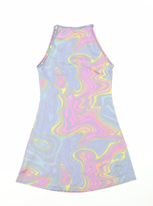 Topshop Womens Multicoloured Geometric Nylon A-Line Size 8 Round Neck Pullover