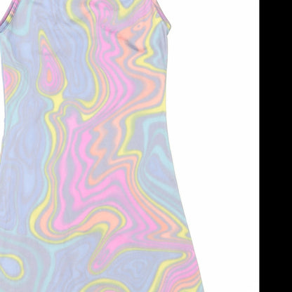 Topshop Womens Multicoloured Geometric Nylon A-Line Size 8 Round Neck Pullover
