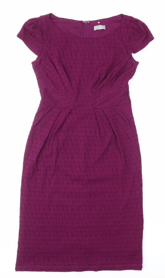 Per Una Womens Purple Polyester Pencil Dress Size 10 Round Neck Zip