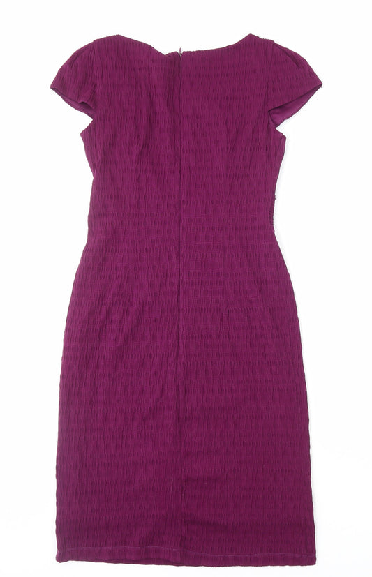 Per Una Womens Purple Polyester Pencil Dress Size 10 Round Neck Zip