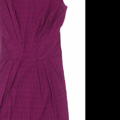 Per Una Womens Purple Polyester Pencil Dress Size 10 Round Neck Zip