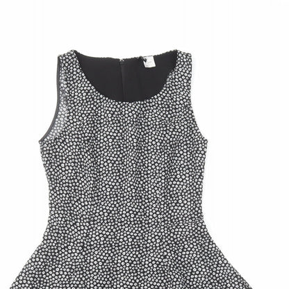H&M Womens Black Floral Polyester Tank Dress Size 6 Round Neck Zip