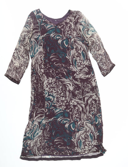 Preworn Womens Multicoloured Geometric Polyester A-Line Size 10 V-Neck Pullover