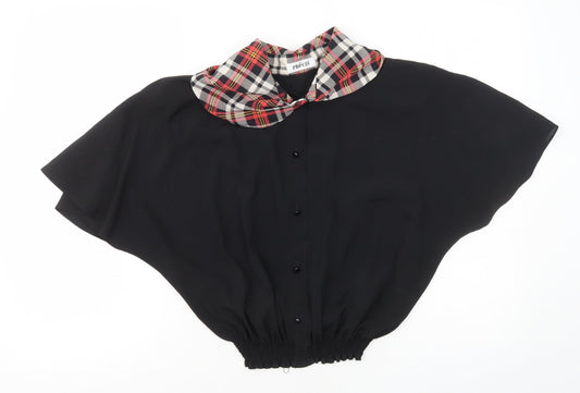 Precis Womens Black Polyester Cropped Button-Up Size 16 Collared
