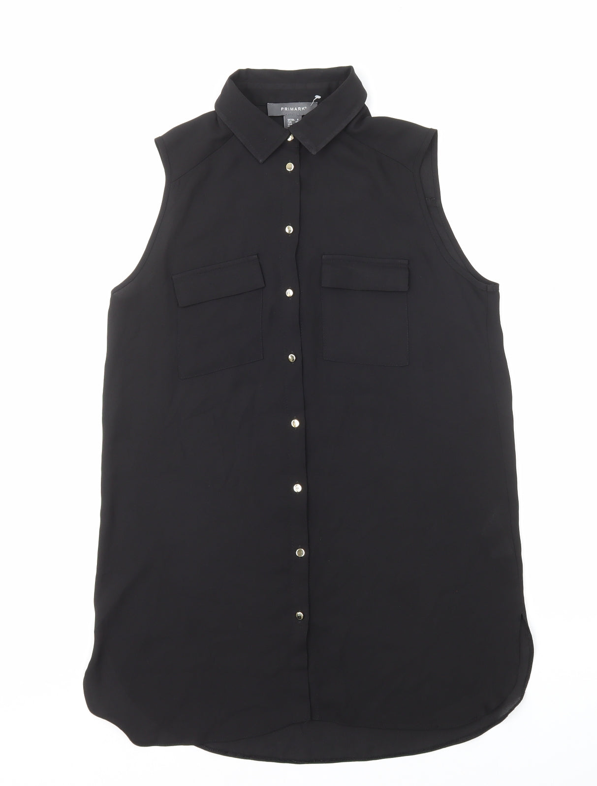 Primark Womens Black Polyester Basic Button-Up Size 6 Collared