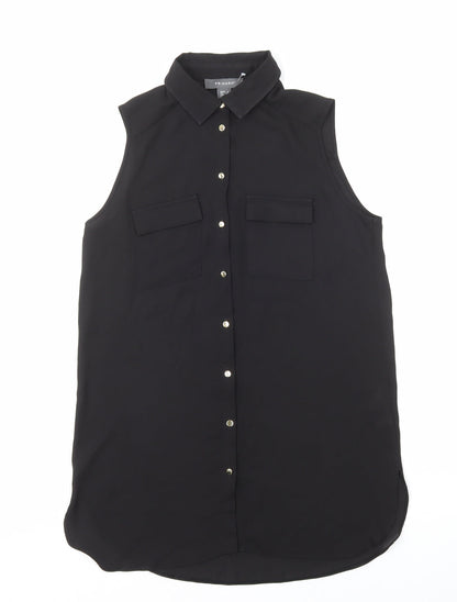 Primark Womens Black Polyester Basic Button-Up Size 6 Collared