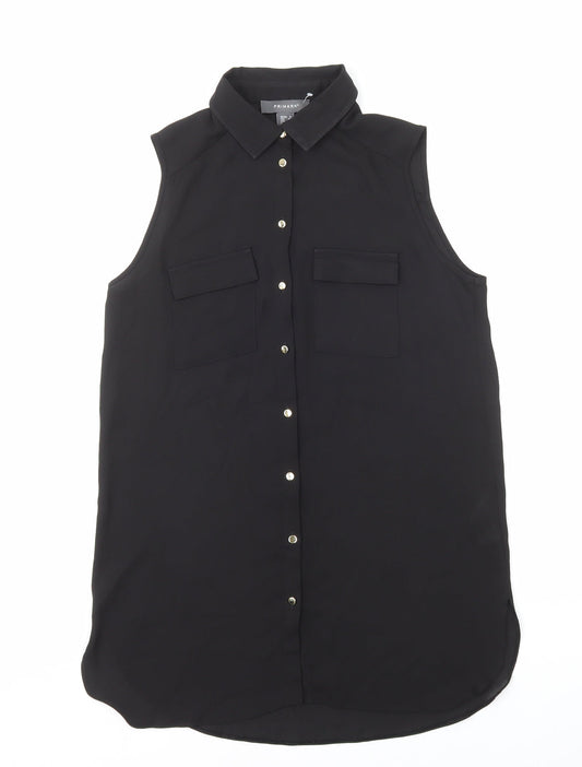 Primark Womens Black Polyester Basic Button-Up Size 6 Collared
