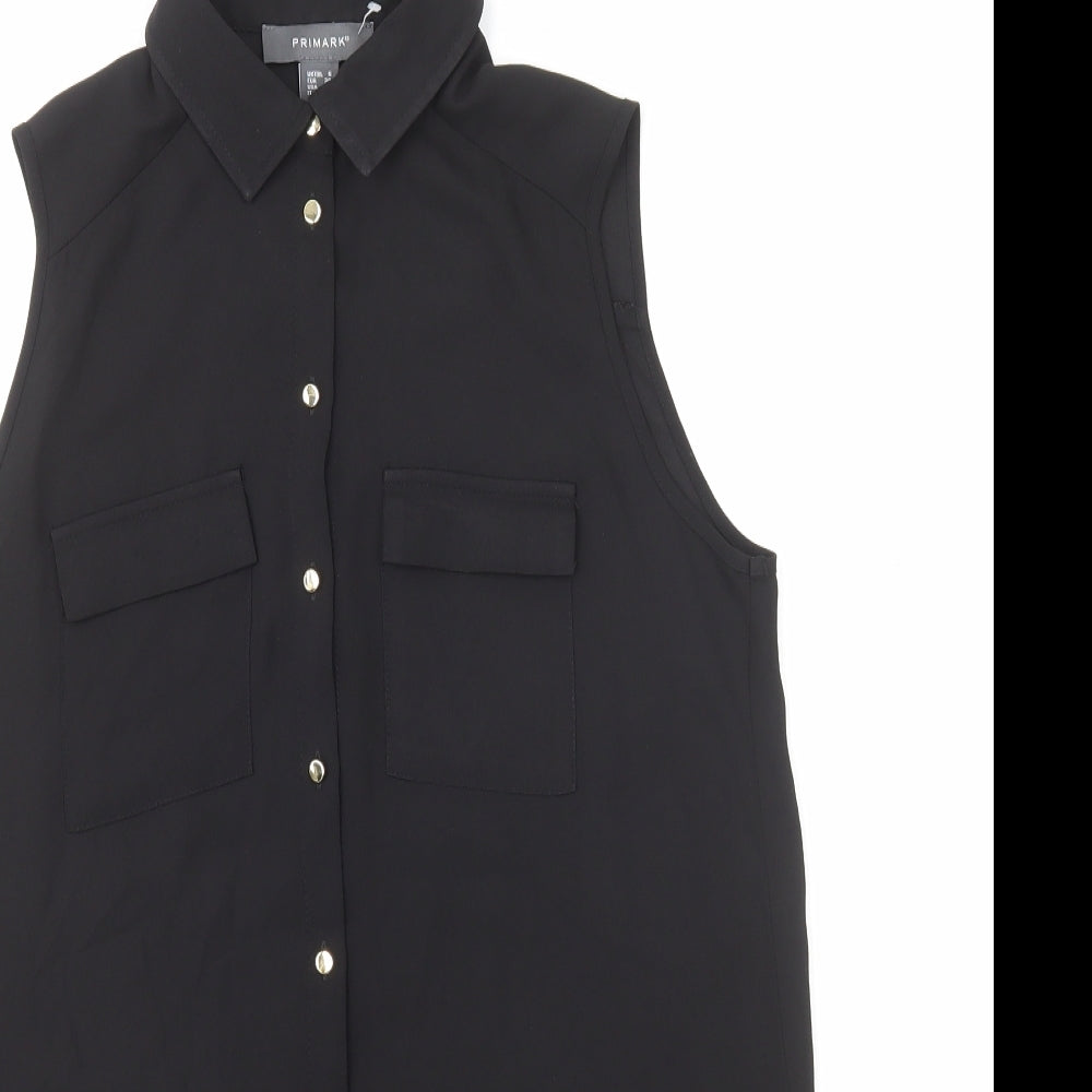 Primark Womens Black Polyester Basic Button-Up Size 6 Collared