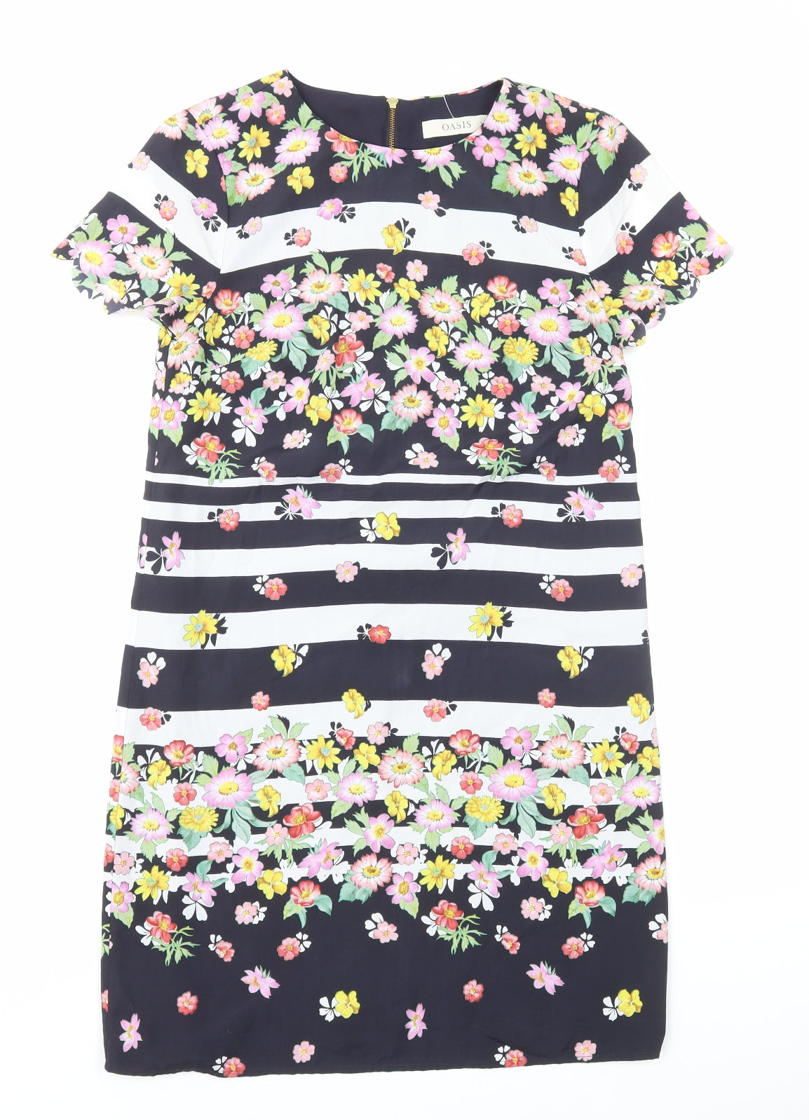 Oasis Womens Multicoloured Floral Polyester A-Line Size 8 Round Neck Zip