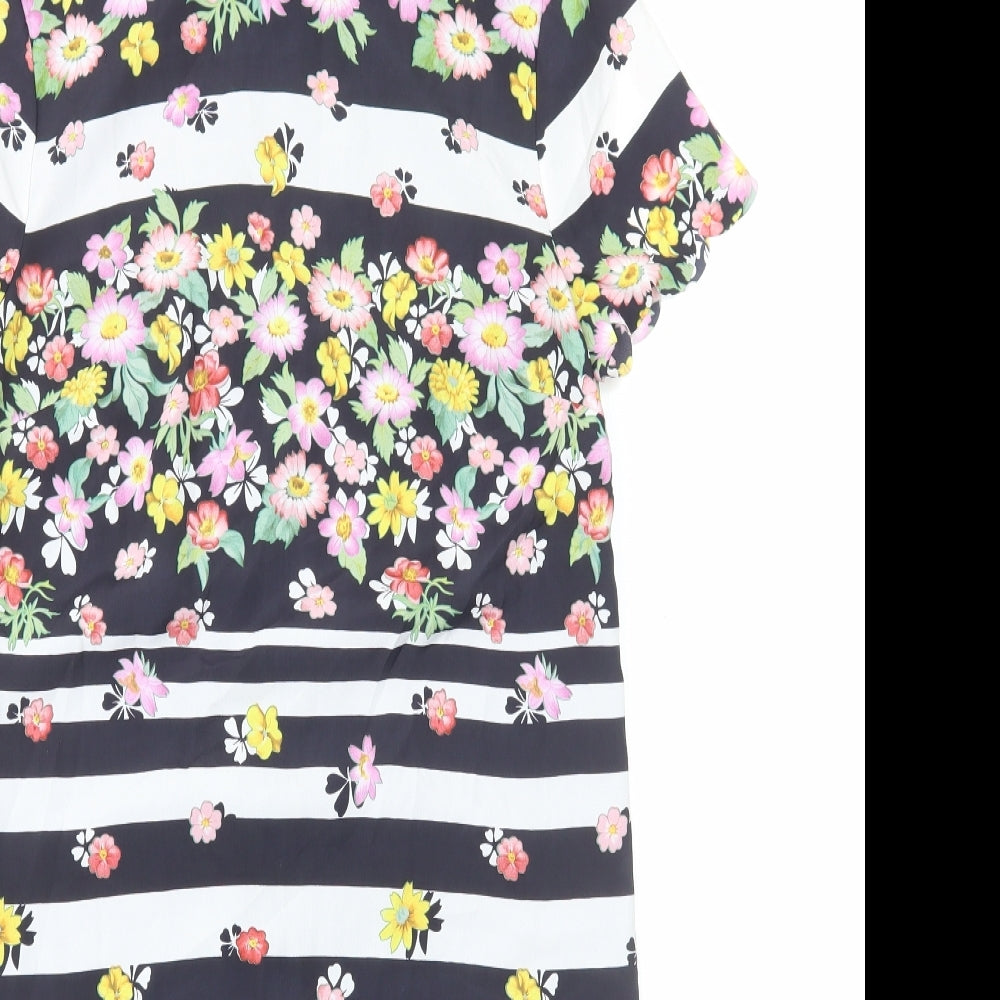 Oasis Womens Multicoloured Floral Polyester A-Line Size 8 Round Neck Zip
