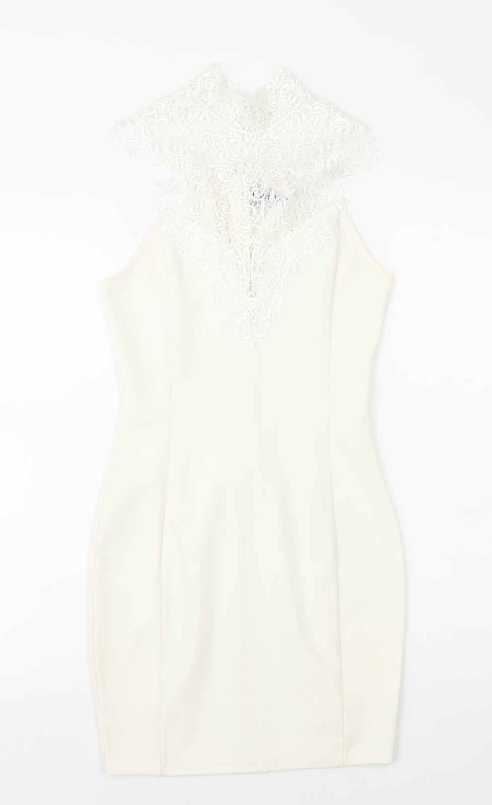 Miss Holly Womens White Cotton Mini Size XS High Neck Zip - Lace Top